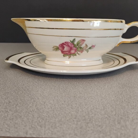 Salem China Vintage Mount Vernon Pattern Gravy Boat and Tray, Rare - Picture 1 of 7